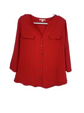 41 Hawthorn Women’s Red Roll Tab Sleeve Blouse XL Button Down Workwear
